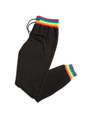 French Terry Jogger Lc - Black With Rainbow Rib