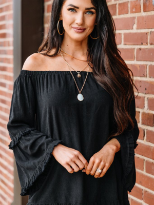 Make It Happen Black Linen Off Shoulder Top