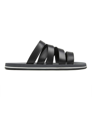 Black Leather Asymmetrical Multi-strapped Sandal