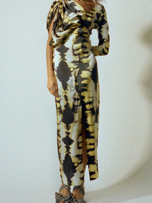 Asymmetric Printed Stretch Silk-satin Dress