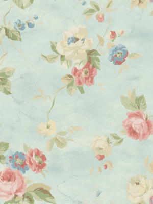 Watercolor Trail Wallpaper In Blue And Rose From The Watercolor Florals Collection By Mayflower Wallpaper