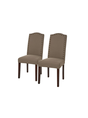 Set Of 2 Studded Back Upholstered Dining Chair - Tan - Glitzhome