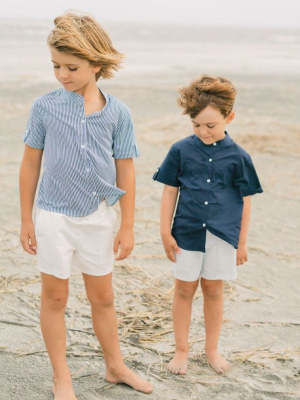 Boys Powder Blue Stripe Canvas Short