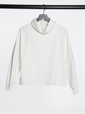 Asos Design Structured High Neck Cozy Sweatshirt In Winter White