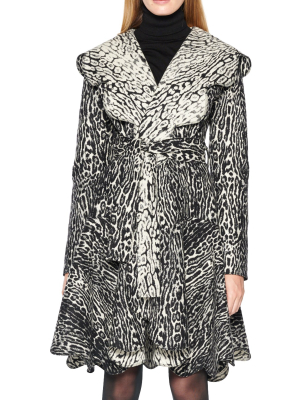 Black And White Leopard Scallop Edge Coat