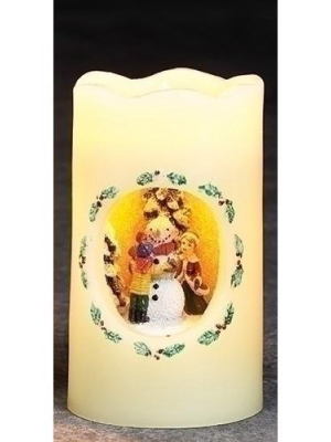 Roman 5" Snowman With Kids Scene Flickering Flame-less Led Candle - Yellow/green