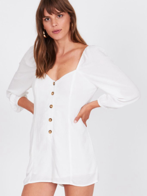 Liliana Button Front Romper - Casa Blanca White