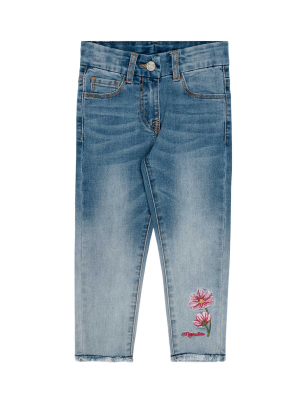 Monnalisa Flower Embroidered Jeans