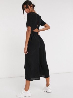 Asos Design Tea Jumpsuit With Button Back Detail In Black