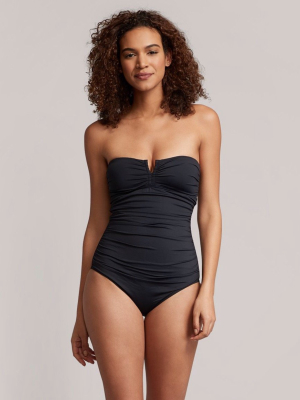 Solid V Front Ruched One Piece