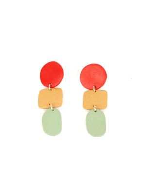 Clay Geometric Tricolor Earrings Cherry/sage