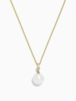 Effy 14k Yellow Gold Cultured Fresh Water Pearl And Diamond Pendant, 0.02 Tcw