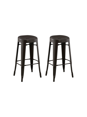 Set Of 2 Quinn Backless Contoured Seat 29" Barstool Steel/antique Brown - Reservation Seating