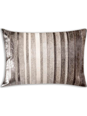 Theo Hide Lumbar Pillow, Grey Stripe