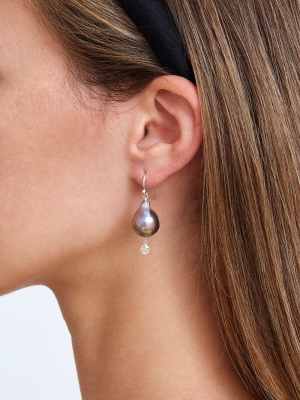 Baroque Champagne Pearl And Diamond Teardrop Earrings