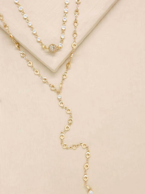 Crystal And 18k Gold Plated Chain Lariat Necklace Set