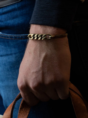 Brass Hinge Cuff With Chain Detail