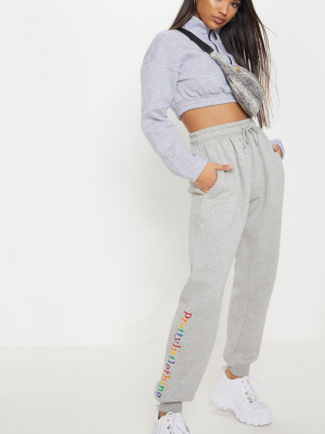 Prettylittlething Grey Multi Embroidered Joggers