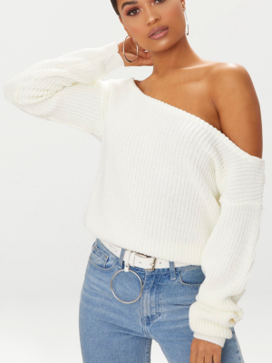 Cream Off The Shoulder Crop Sweater