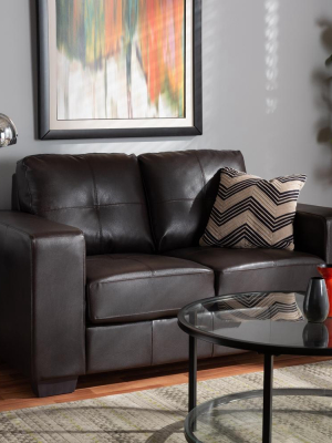 Fabio Dark Brown Faux Leather Upholstered Loveseat