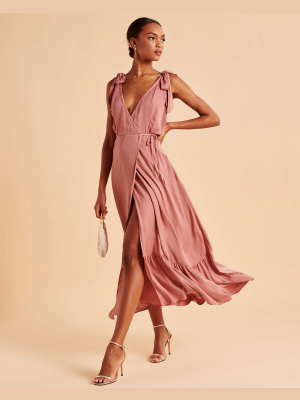 Sweet Satin Wrap-front Maxi Dress