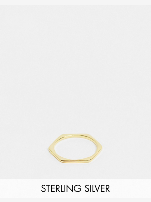 Asos Design Sterling Silver With Gold Plate Ring In Sleek Hexagon Design