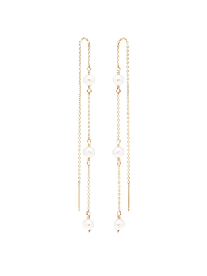 14k Cable Chain Threader Earrings With 3 Pearls