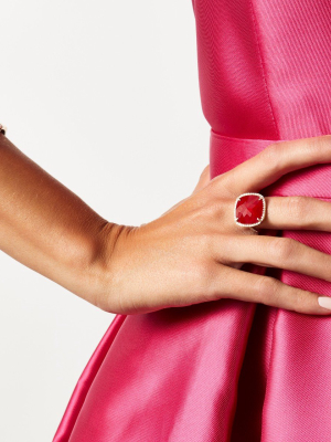 14kt White Gold Diamond Ruby Triplet Cushion Cut Cocktail Ring