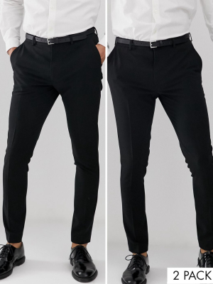 Asos Design 2 Pack Super Skinny Pants In Black Save