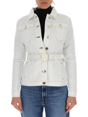 Pinko Contrast Stitch Belted Denim Jacket