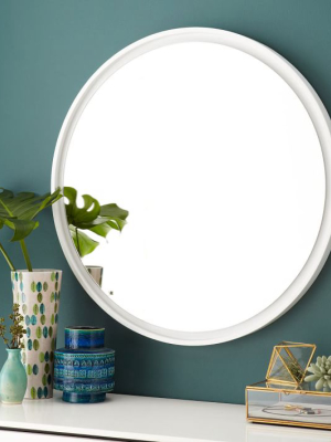 Floating Round Wood Mirror - White