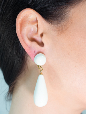 White Teardrop Pierced Or Clip Earrings