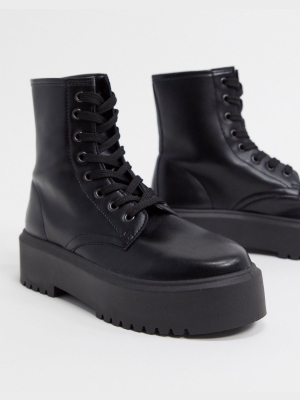 Asos Design Attitude 2 Lace Up Chunky Boots In Black