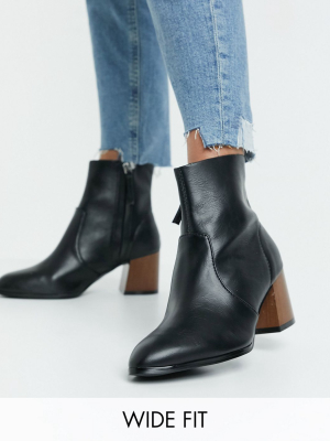 Asos Design Wide Fit Reporter Heeled Boots With Flared Wooden Heel In Black