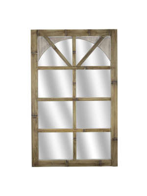 31.8" X 20" Distressed Bamboo Wood Arched Window Pane Wall Mirror - American Art Decor