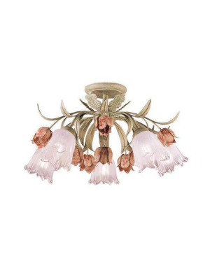 Southport 5 Light Sage Rose Floral Semi-flush