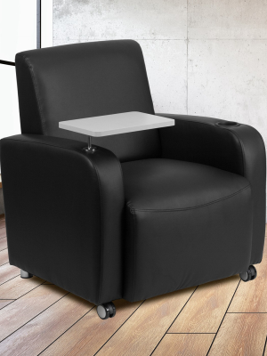 Flash Furniture Leathersoft Guest Chair With Tablet Arm, Front Wheel Casters And Cup Holder