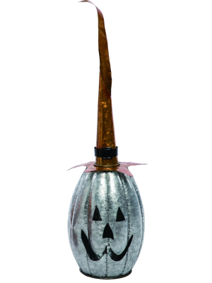 Transpac Metal 27 In. Silver Halloween Jack-o-lantern With Tall Hat