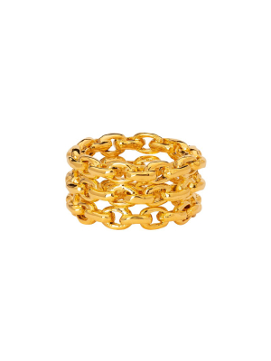 Chain Three Row Ring - Yellow Gold