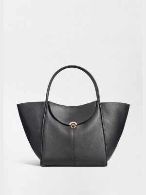 Cabas Bag In Pebbled Leather - Black