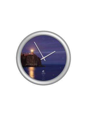 14" X 1.8" Split Rock Lighthouse Quartz Movement Decorative Wall Clock Silver Frame - By Chicago Lighthouse