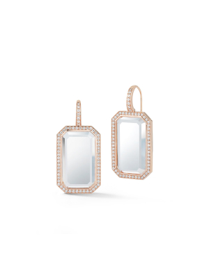 Bell 18k Rose Gold, Diamond, And Rock Crystal Rectangular Earrings