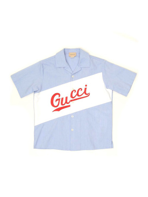 Gucci Kids Logo Script Oxford Short Sleeve Shirt