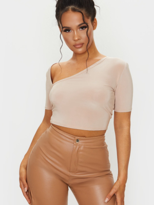 Stone Slinky Asymmetric Short Sleeve Crop Top