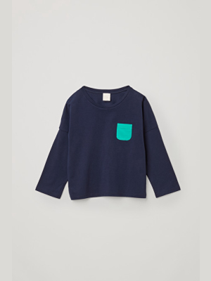 Organic Cotton Contrast Patch Pocket Long-sleeve T-shirt