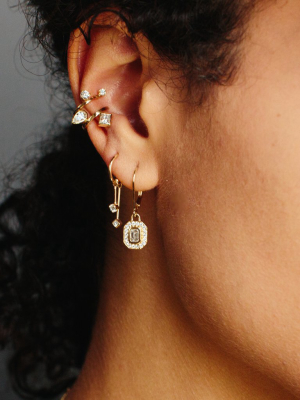 14k Emerald Cut Diamond Drop Earrings With Pave Halo