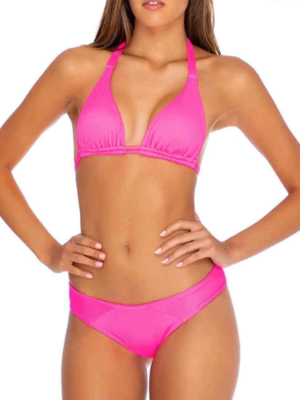 Luli Fama Triana Triangle Halter Bikini Top In Neon Pink