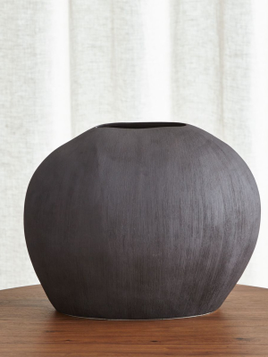 Alura Short Dark Grey Oval Ceramic Vase