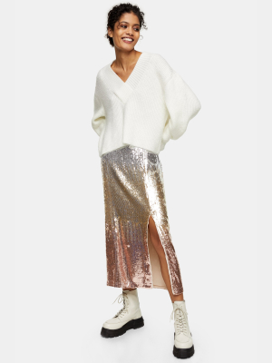 Ombre Sequin Midi Pencil Skirt