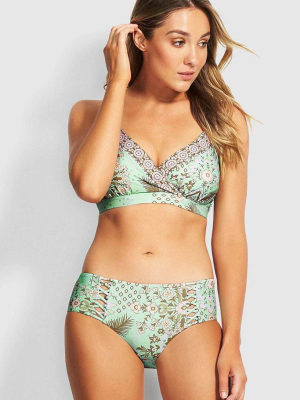 Crisscross Trim Ethnic Floral Print Bikini Swimsuit - Two Piece Set